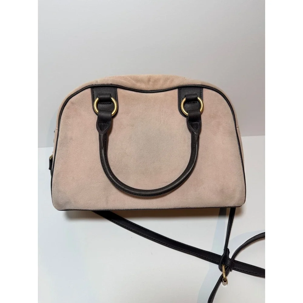 Juicy Couture Satchel Bag Women Small Pink Velour Embroidered Heart Crossbody